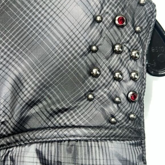 Cruel Girl Plaid Puffer Vest with Studded Embellishments Gray Size M - Picture 6 of 14